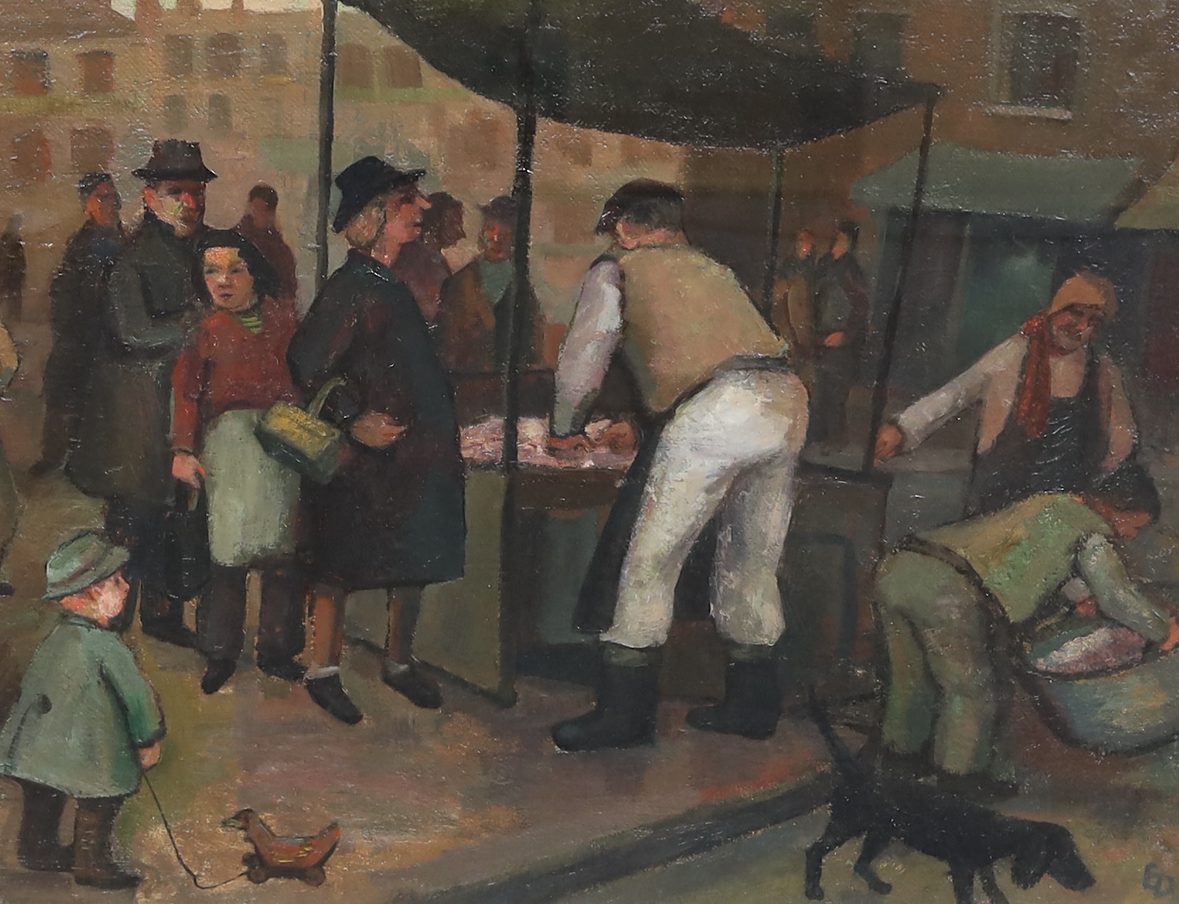 Eric Doitch (Austrian, 1923-2000), Camberwell Market, oil on board, 50 x 60cm